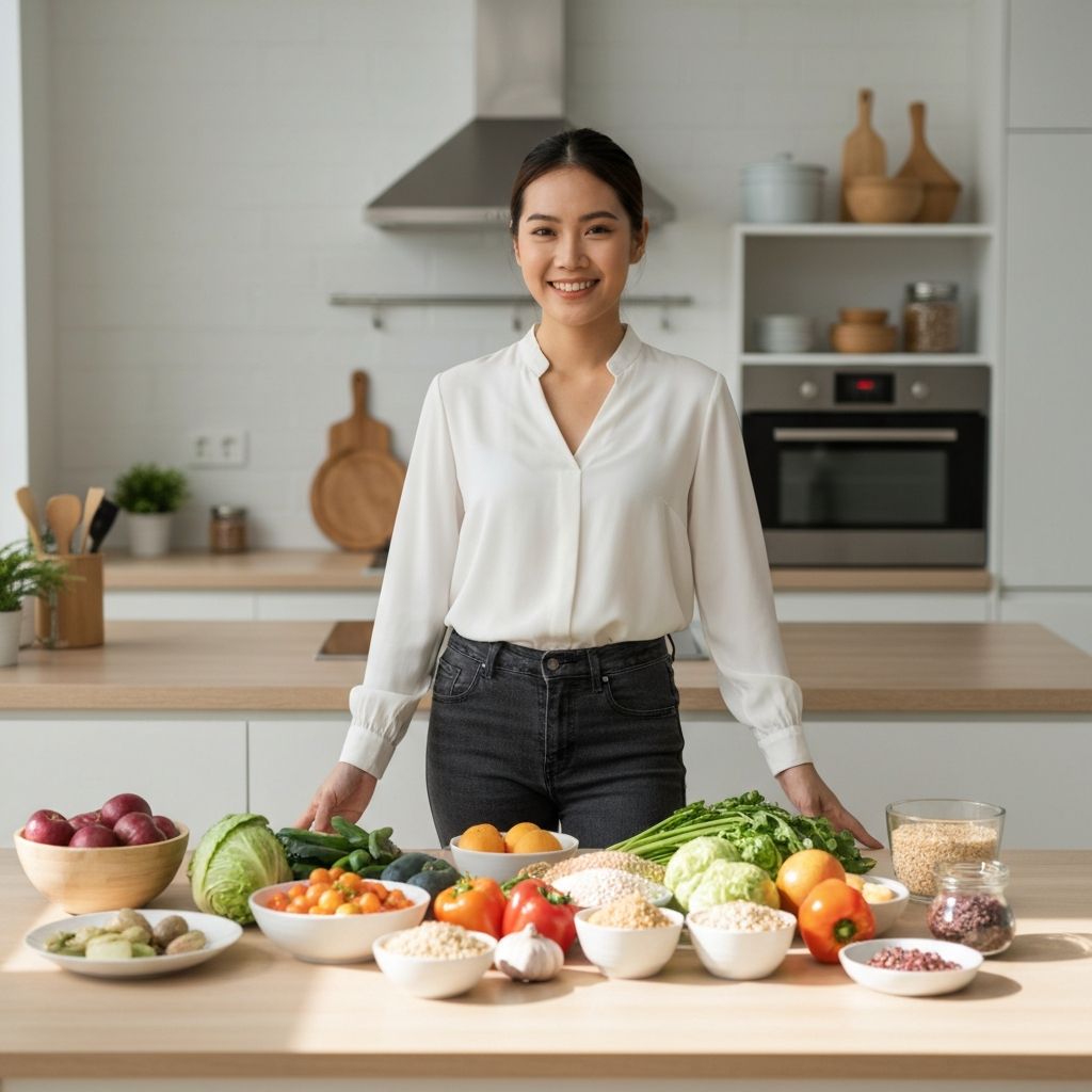 Nutrition consultant with healthy foods